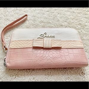 Guess Wallet Wristlet Phone Case Pink Bow Leather